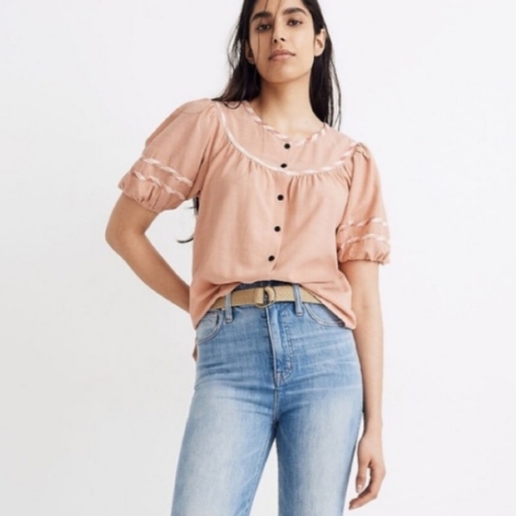 Madewell Tops - Madewell Gingham trim Curved yoke Top